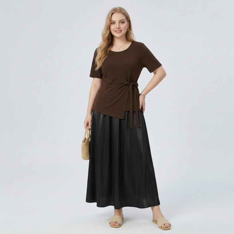 Solid Color Satin Midi Skirt