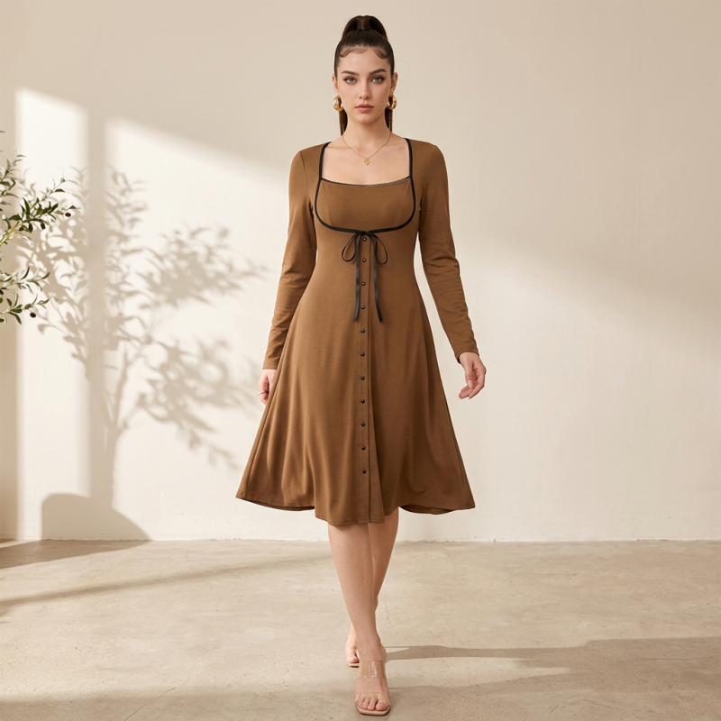 Square Neck Color-blocked Dress