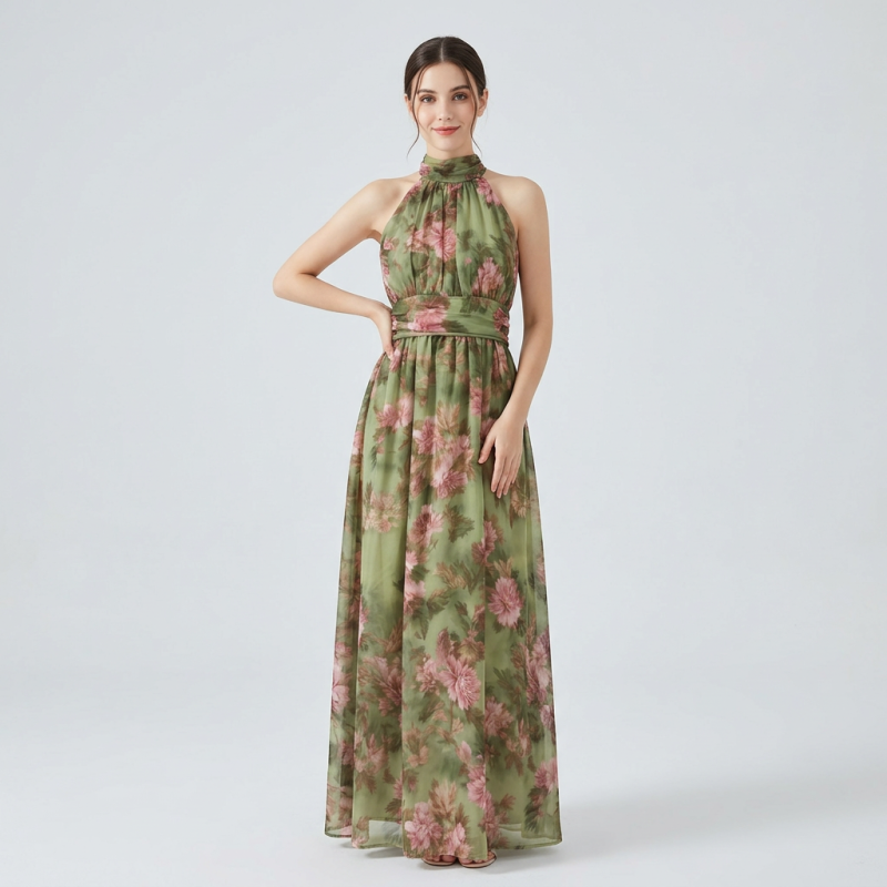 Halter-neck Printed Dress