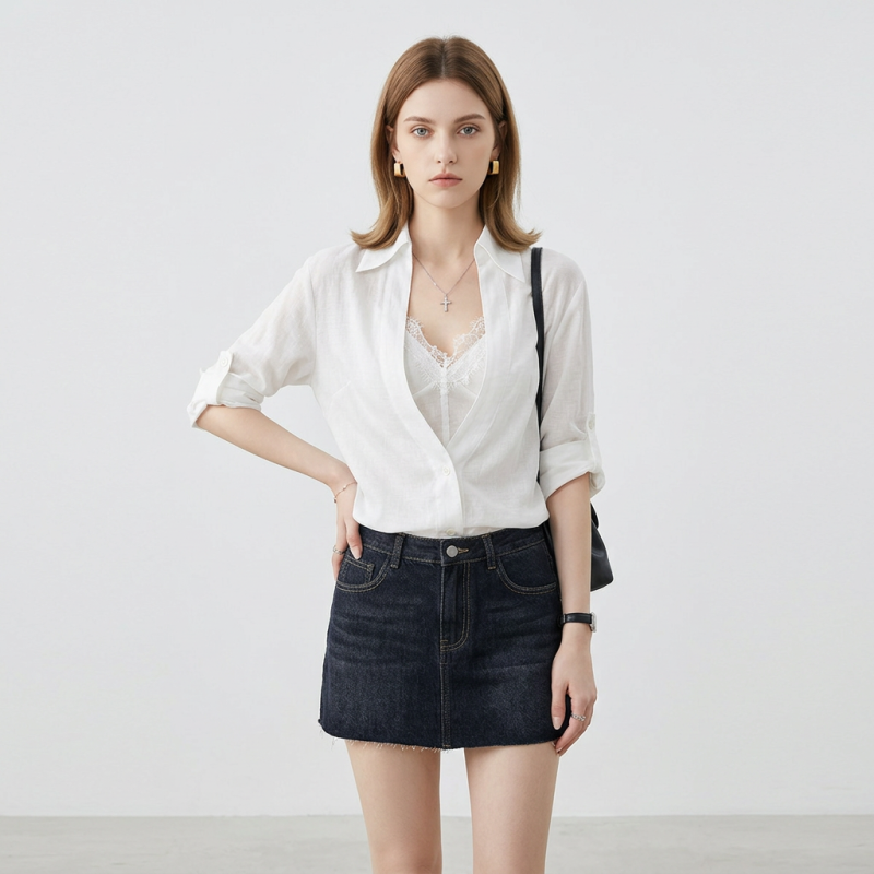 Faux Two-piece Lace Shirt