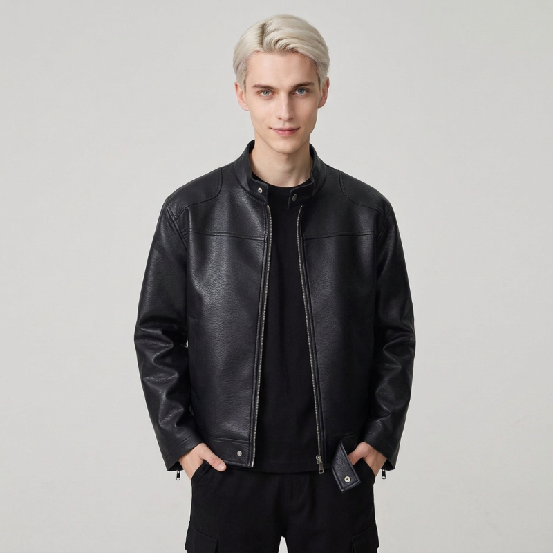 Men's Stand-up Collar Leather Jacket