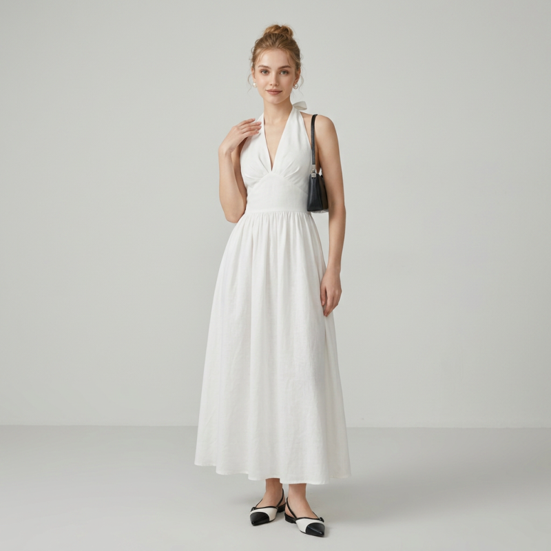 V-neck Tie-up Dress
