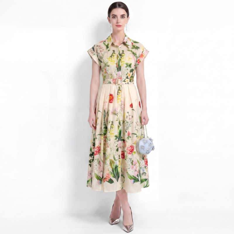 Large Floral Fitted Shirt Dress