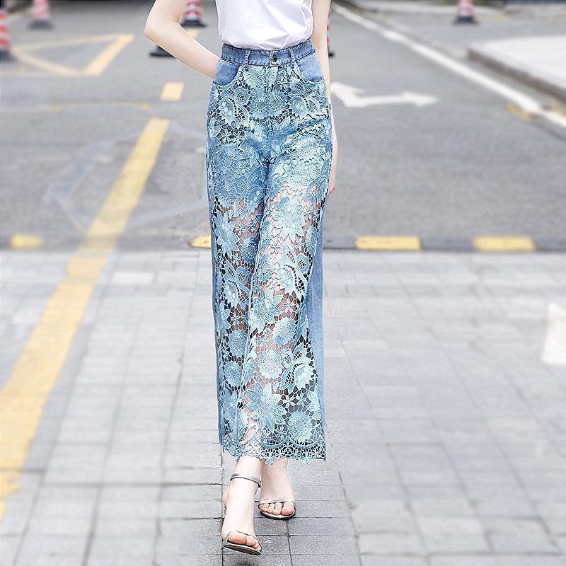 High-waisted Openwork Lace Jeans