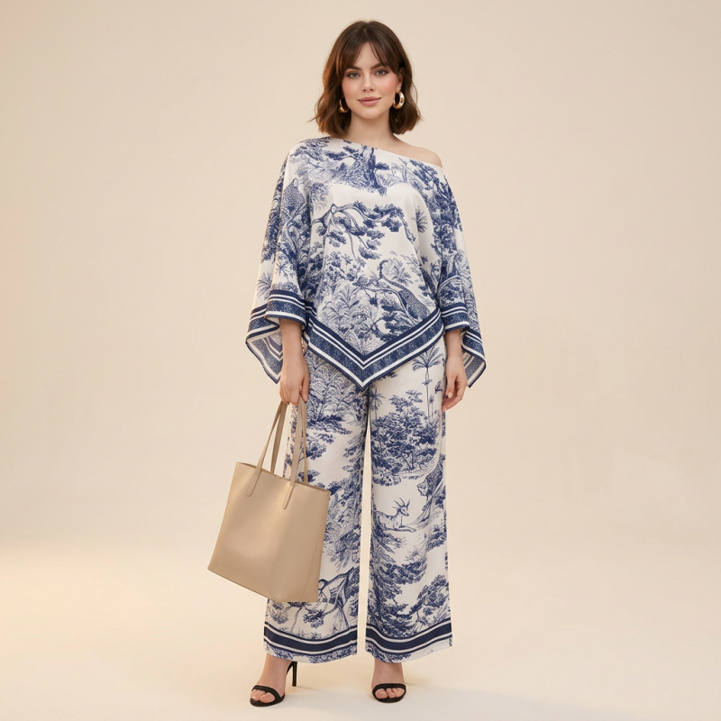 Printed Off-shoulder Fashion Two-piece Set