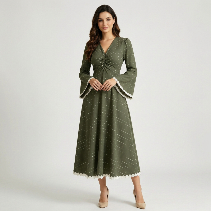 Lace-trimmed Patchwork Dress