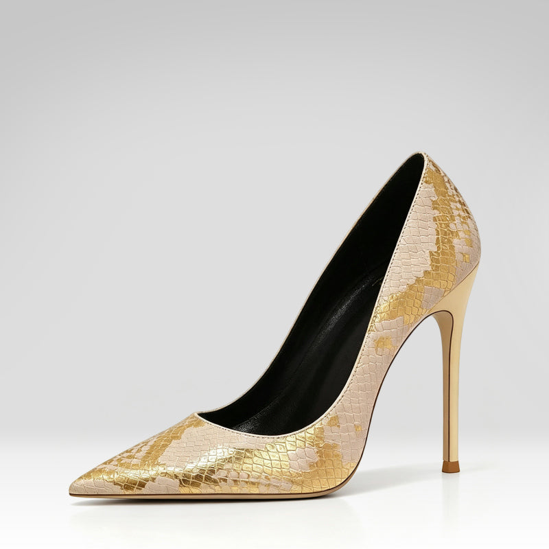 Snake-print Pointed-toe High Heels
