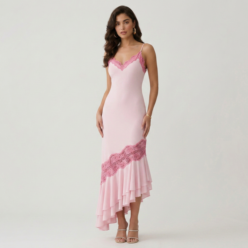 Patchwork Spaghetti Strap Maxi Dress