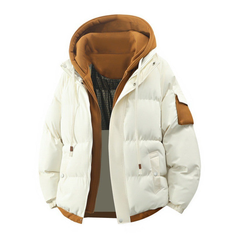 Faux Two-piece Hooded Cotton Coat