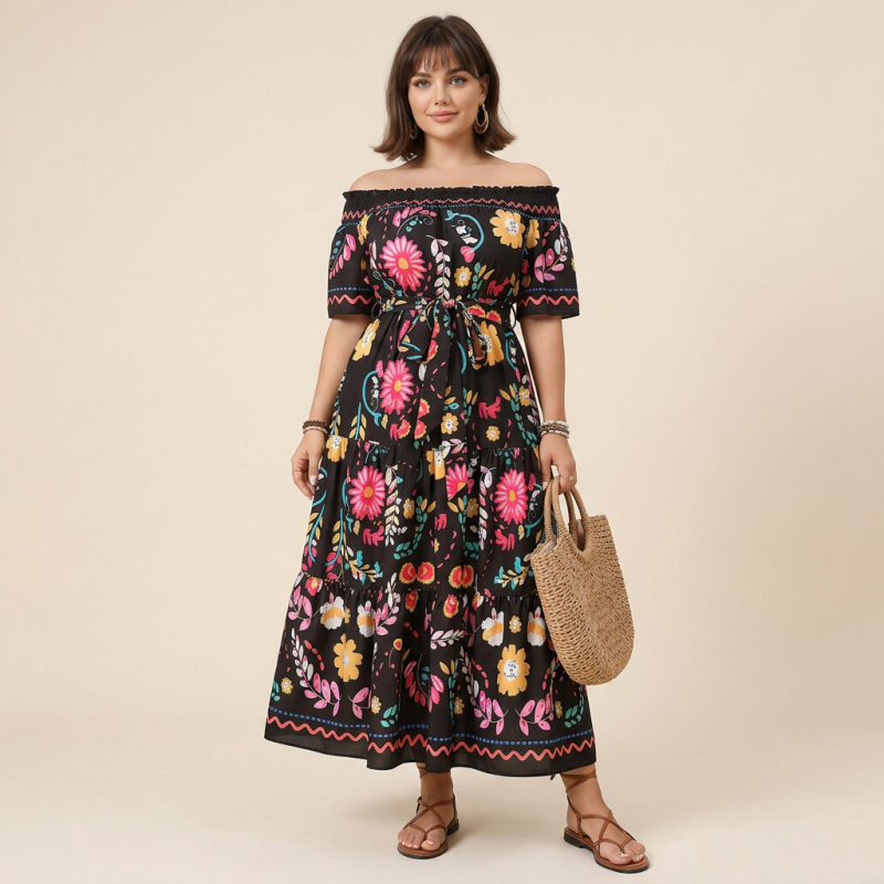 Off-the-shoulder Printed Dress