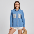 Sequined Frayed Denim Shirt