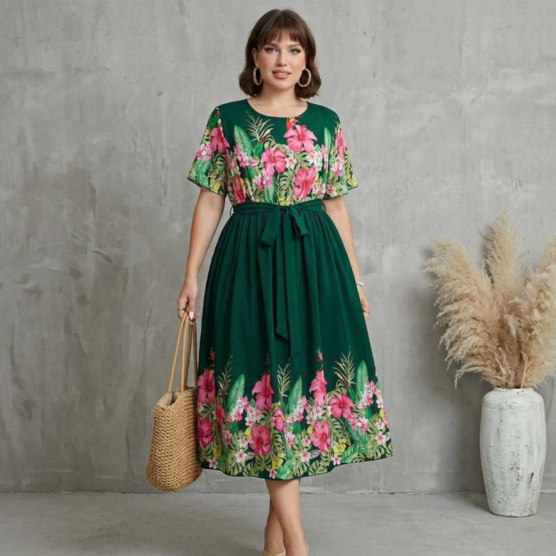Printed Waist-cinching Dress