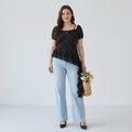 Square Neck Polka Dot Short Sleeve