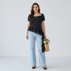 Square Neck Polka Dot Short Sleeve