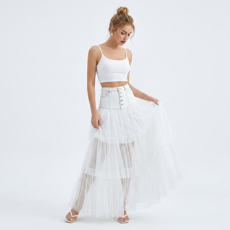 Mesh Patchwork Midi Skirt