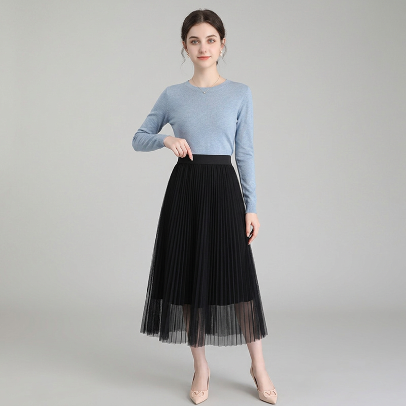 Mesh Pleated Midi Skirt