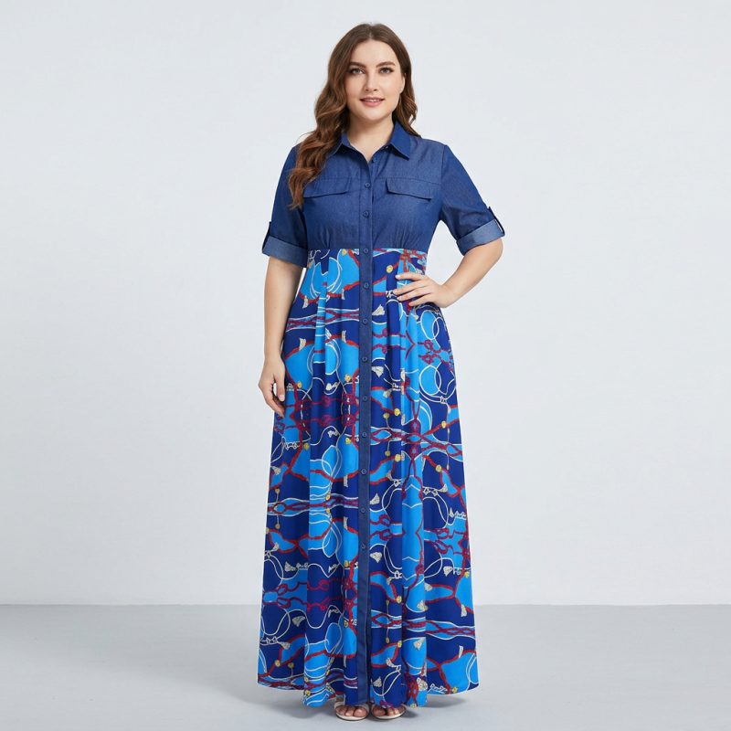 Casual Denim Patchwork Printed Skirt