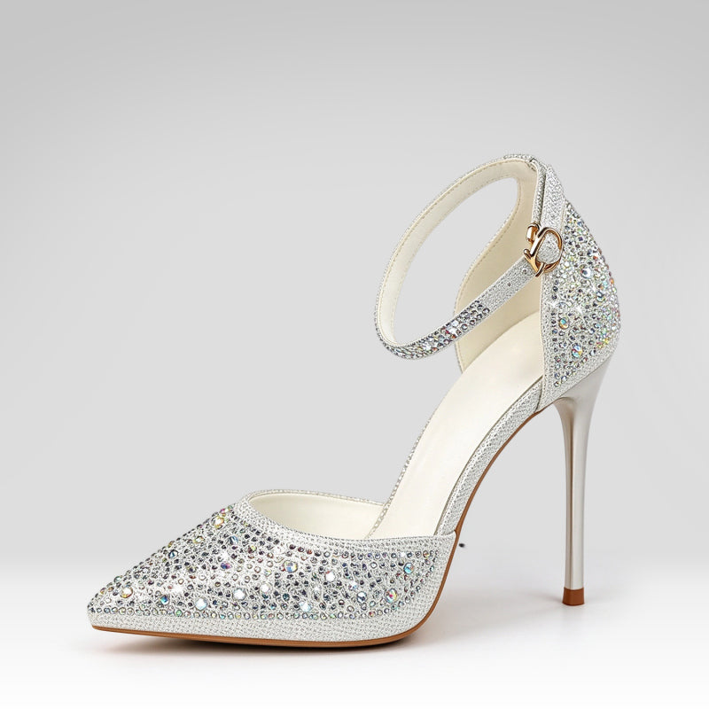 Rhinestone Pointed High-heeled Sandals