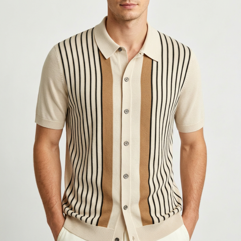 Striped Knit Polo Shirt