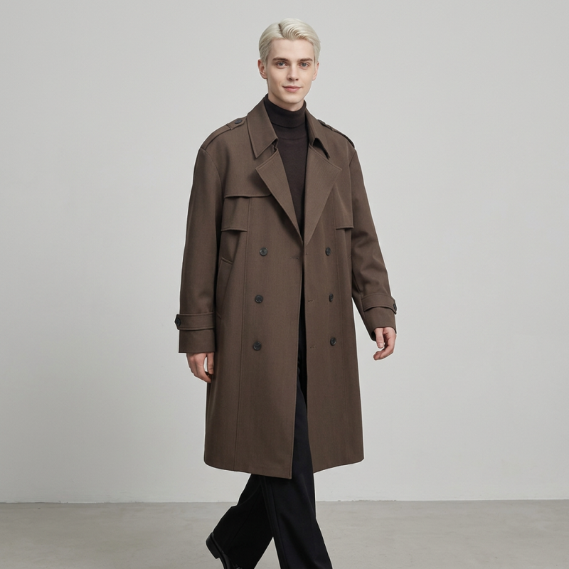 Men's Mid-length Trousers Trench Coat