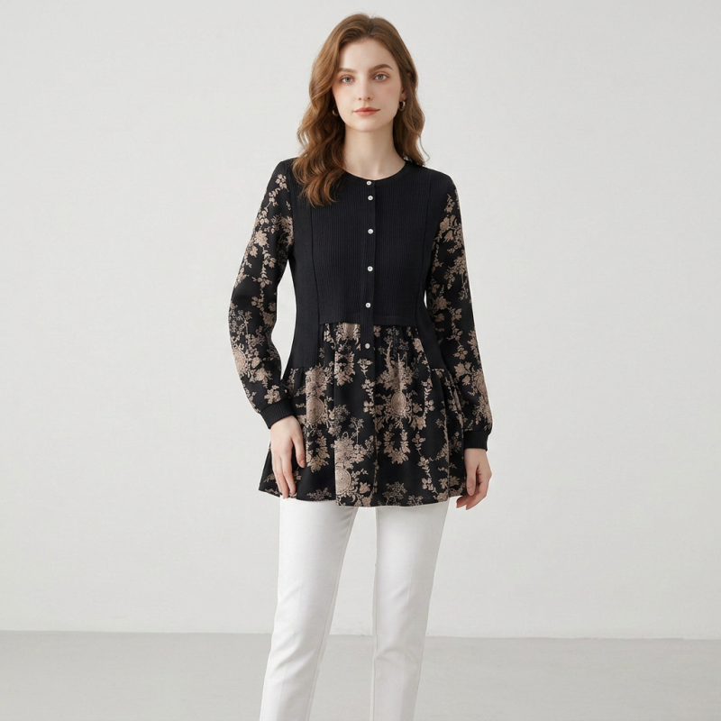 Patchwork Faux Two-piece Top