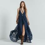 Retro Lace Slit Maxi Skirt