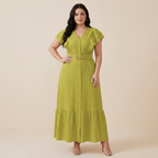 Elegant Midi Dress With Flutter Sleeves And A Slit