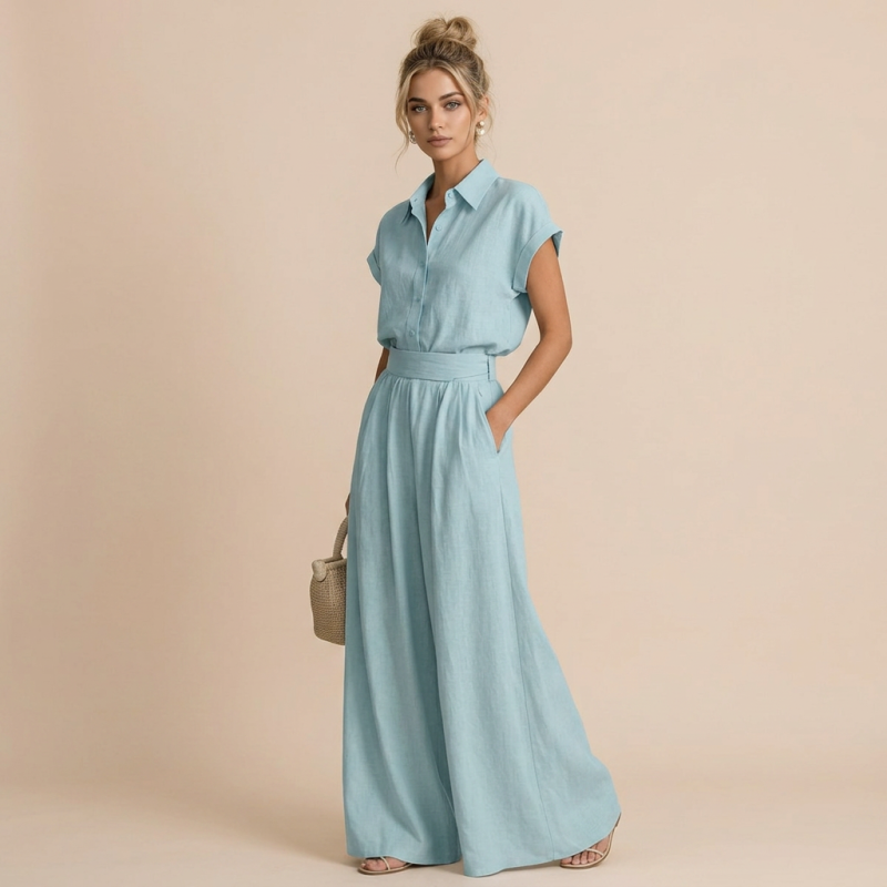 High-waisted Wide-leg Pants Two-piece Set