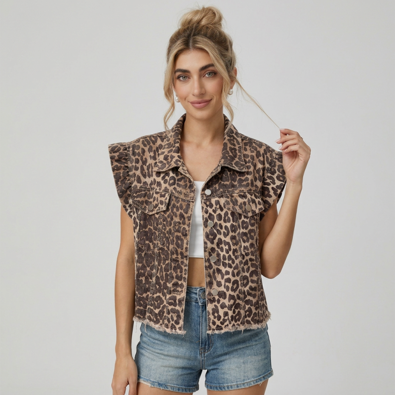 Leopard Print Denim Vest