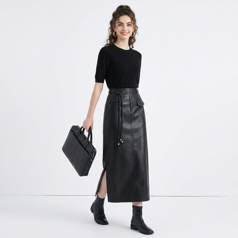 Elegant Straight Leather Skirt