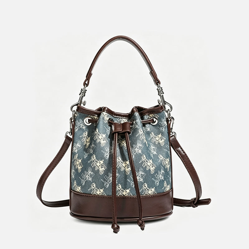 Drawstring Print Bucket Bag