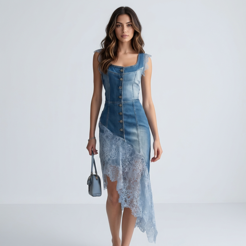 Lace Denim Dress