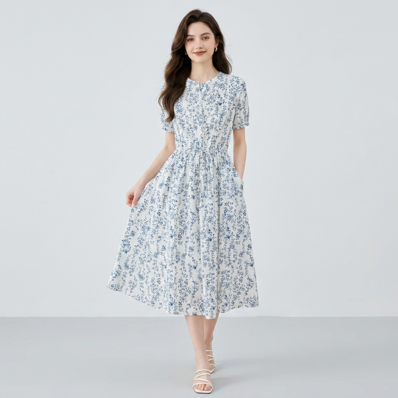 Blue And White Porcelain Print Dress