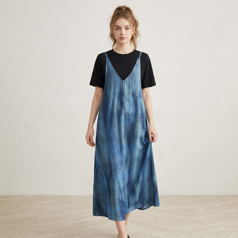 Faux Two-piece Tie-dye Dress