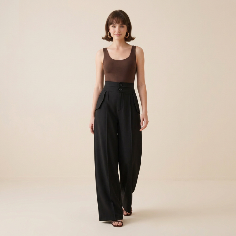 High-waisted Fashionable Curved Pants