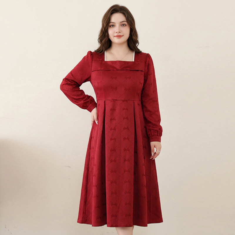 Square Neck Pleated Dress