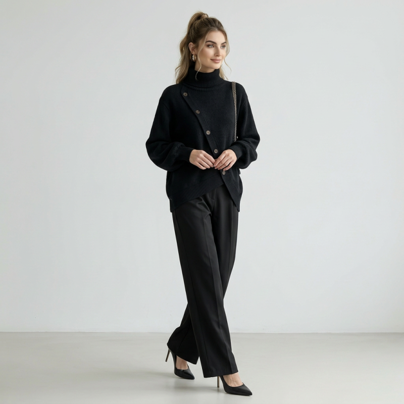 Slanted Turtleneck Sweater