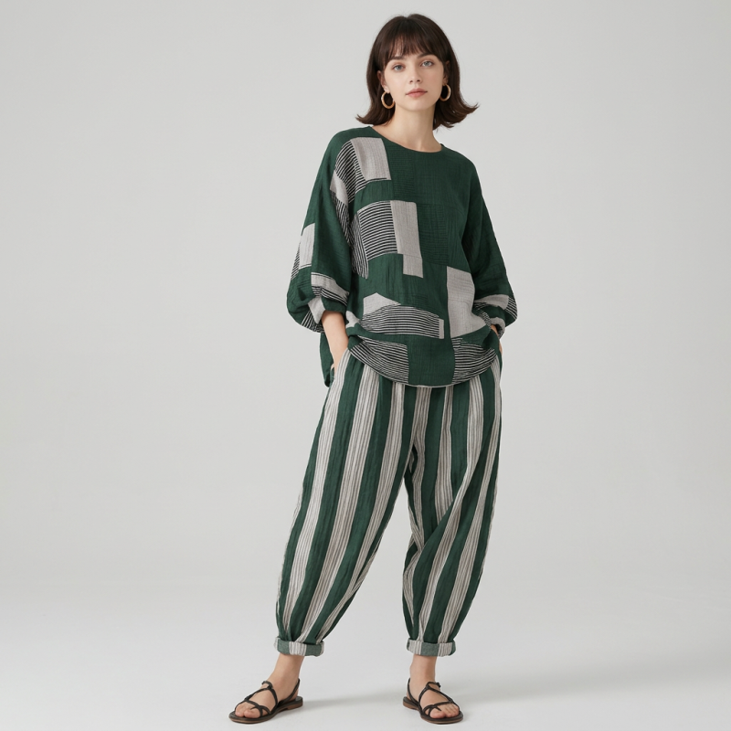 Color-blocked Casual Two-piece Set