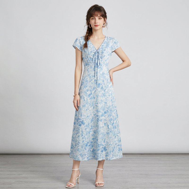 Blue Floral Print Dress