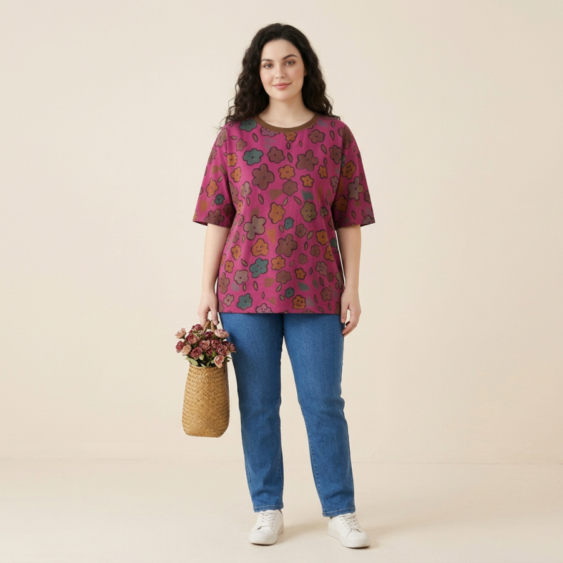 Loose-fitting And Slimming Short-sleeved Top