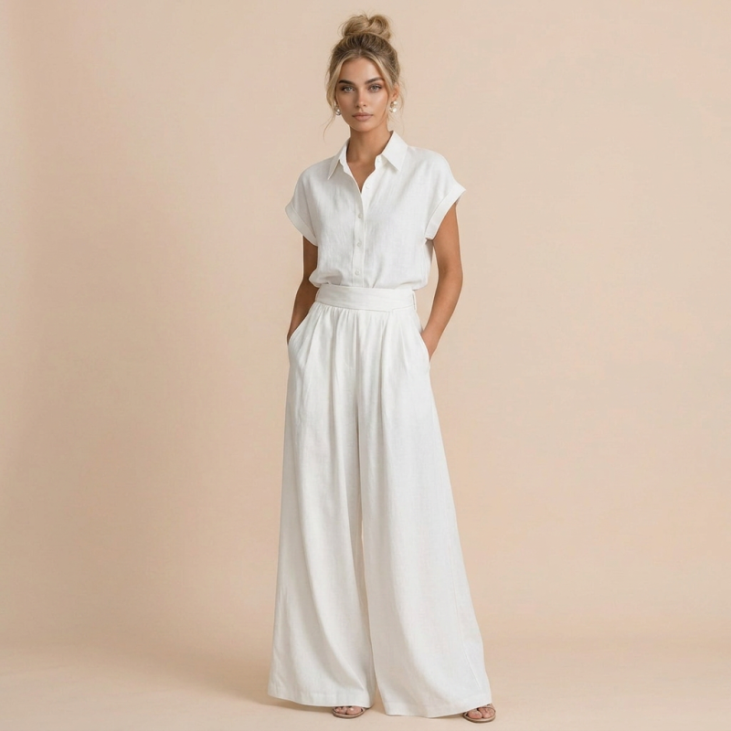 High-waisted Wide-leg Pants Two-piece Set