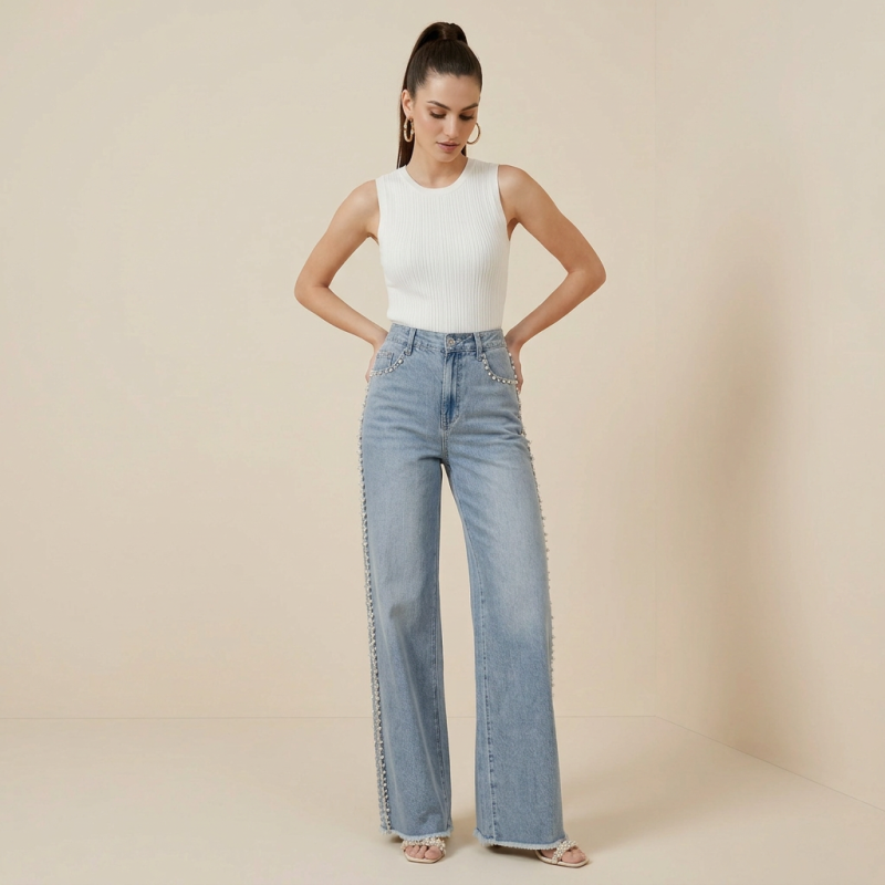 Frayed Beaded Jeans