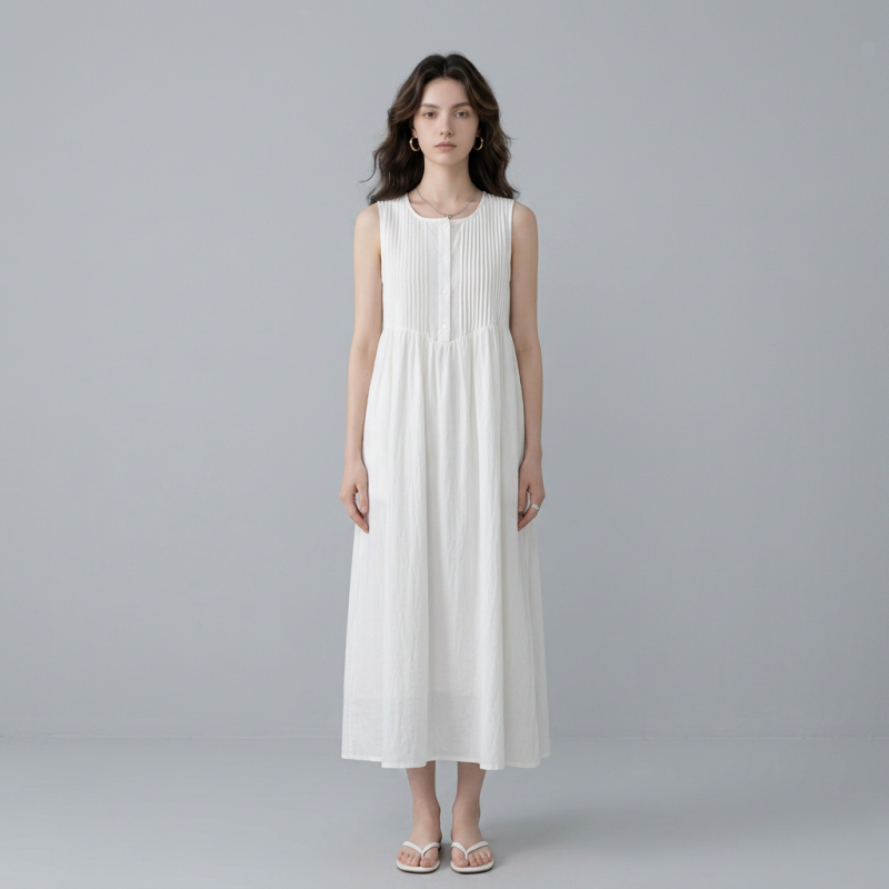 Fashionable Pleated Sleeveless Dress