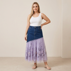 Floral Patchwork Midi Skirt