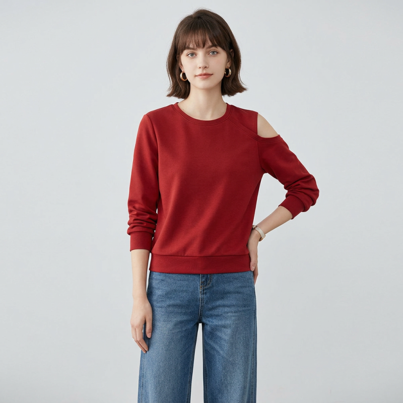 Crew Neck Off-shoulder Sweatshirt