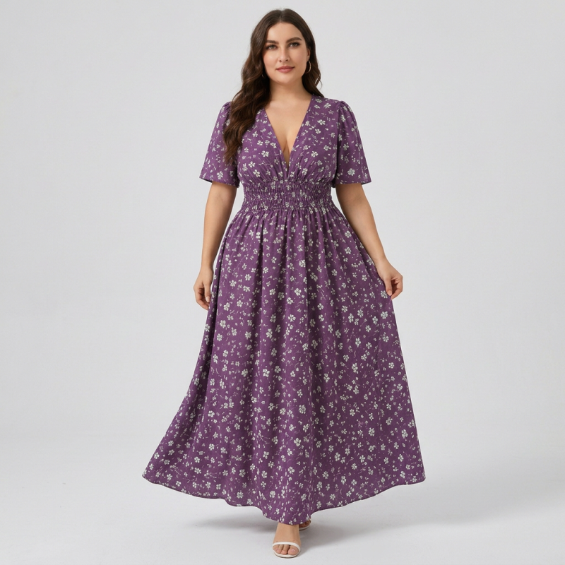 Floral Print Fitted Waist Dress