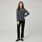 High-neck Printed Long-sleeved T-shirt