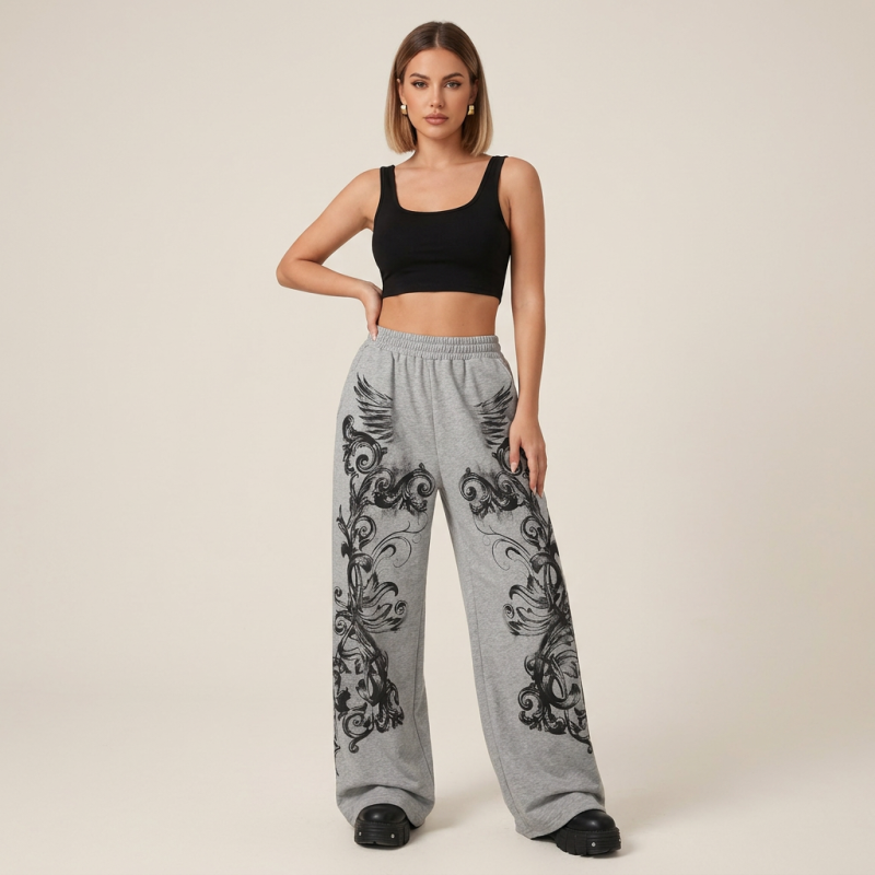 Printed Loose-fitting Low-rise Pants