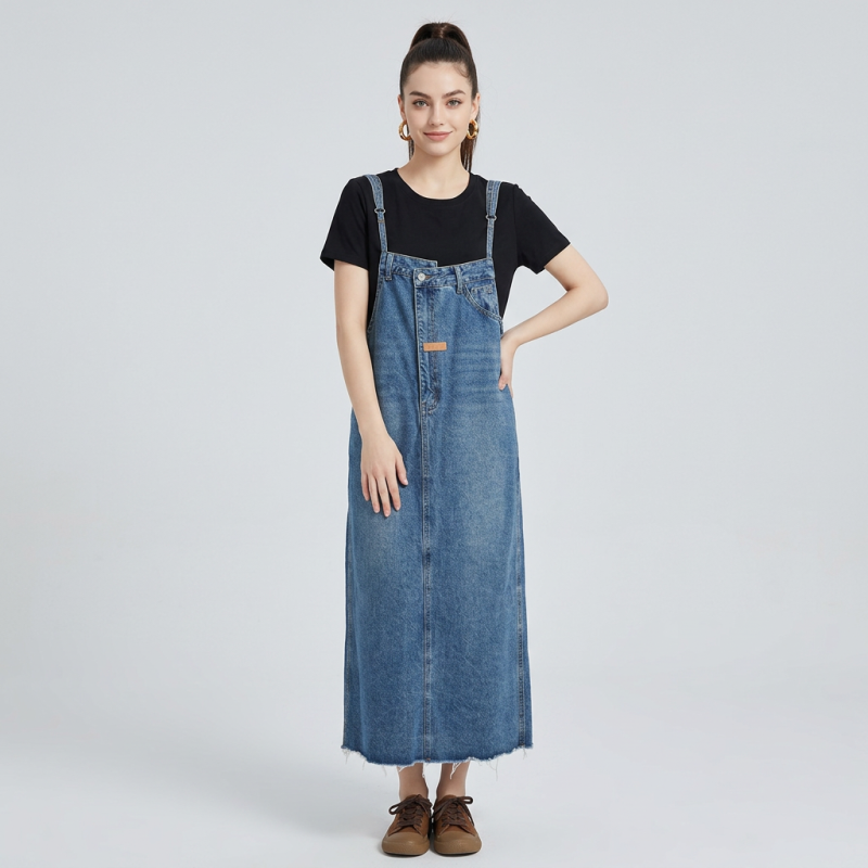 Denim Overalls Maxi Skirt