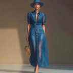 Fashionable Front-button V-neck Dress